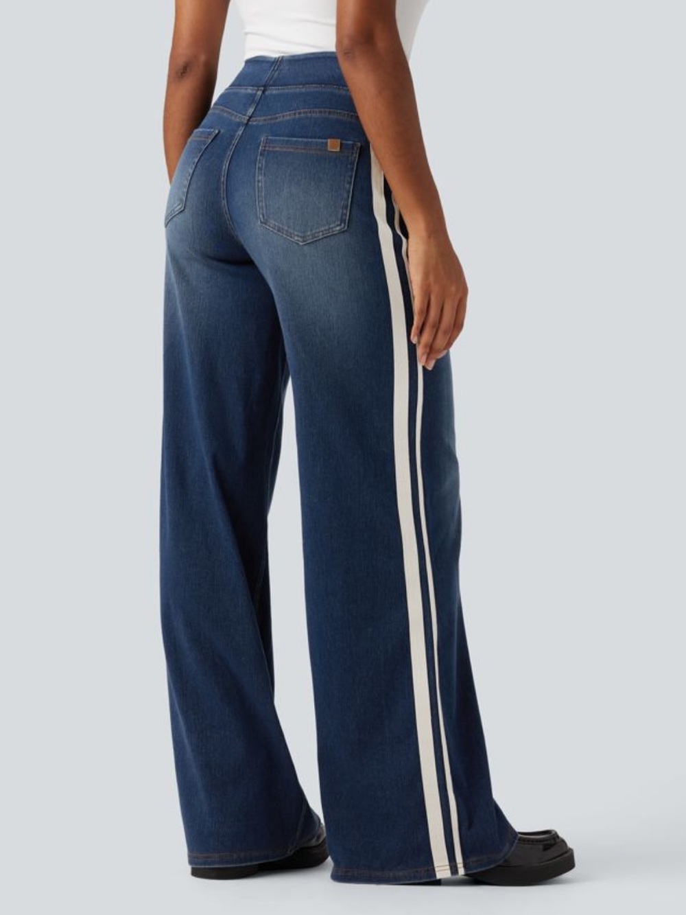 Halara Flex™ High Waisted Stripe Wide Leg Flowy Washed Casual Jeans with Pockets